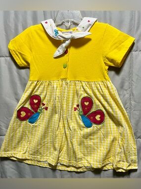 Vintage 90s Buster Brown Butterfly Gingham Dress Size 6 Yellow Easter Spring